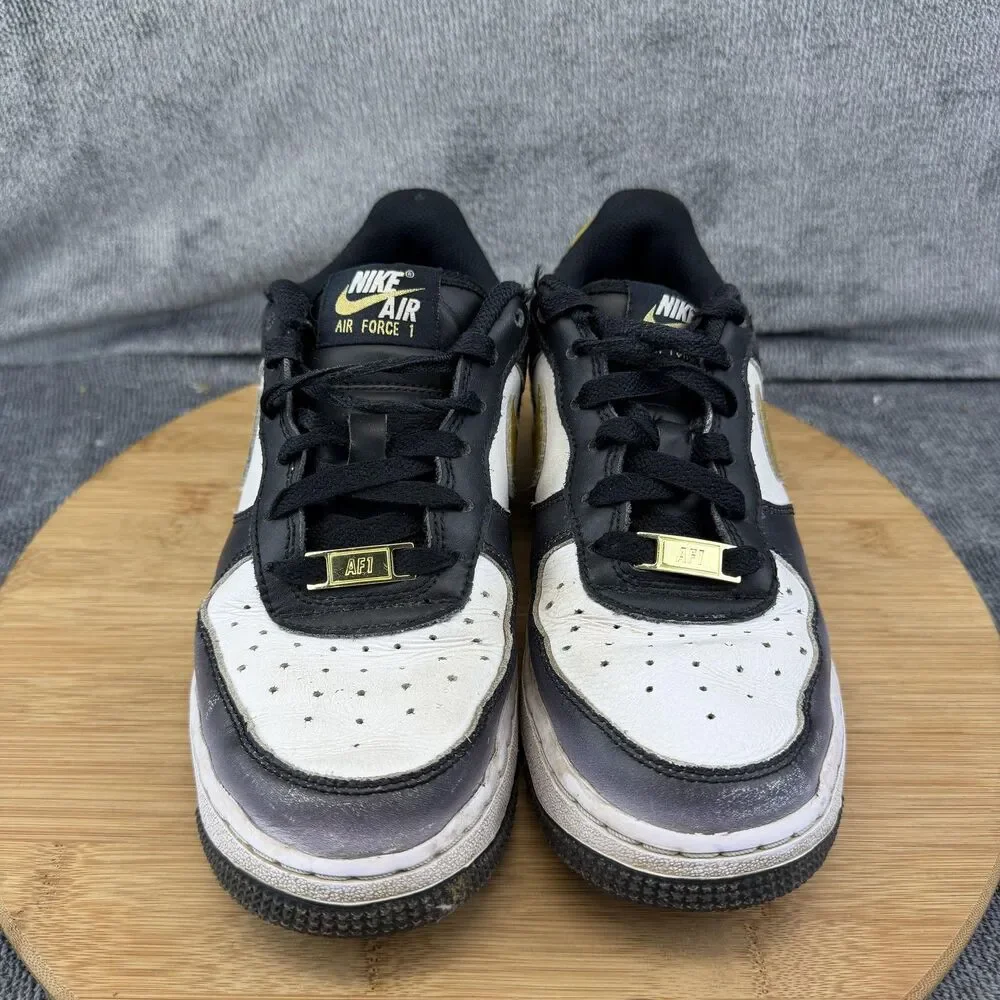 Nike Air Force 1 Low Shoes Boys Size 4.5Y Black White Gold Sneakers HJ9286-100